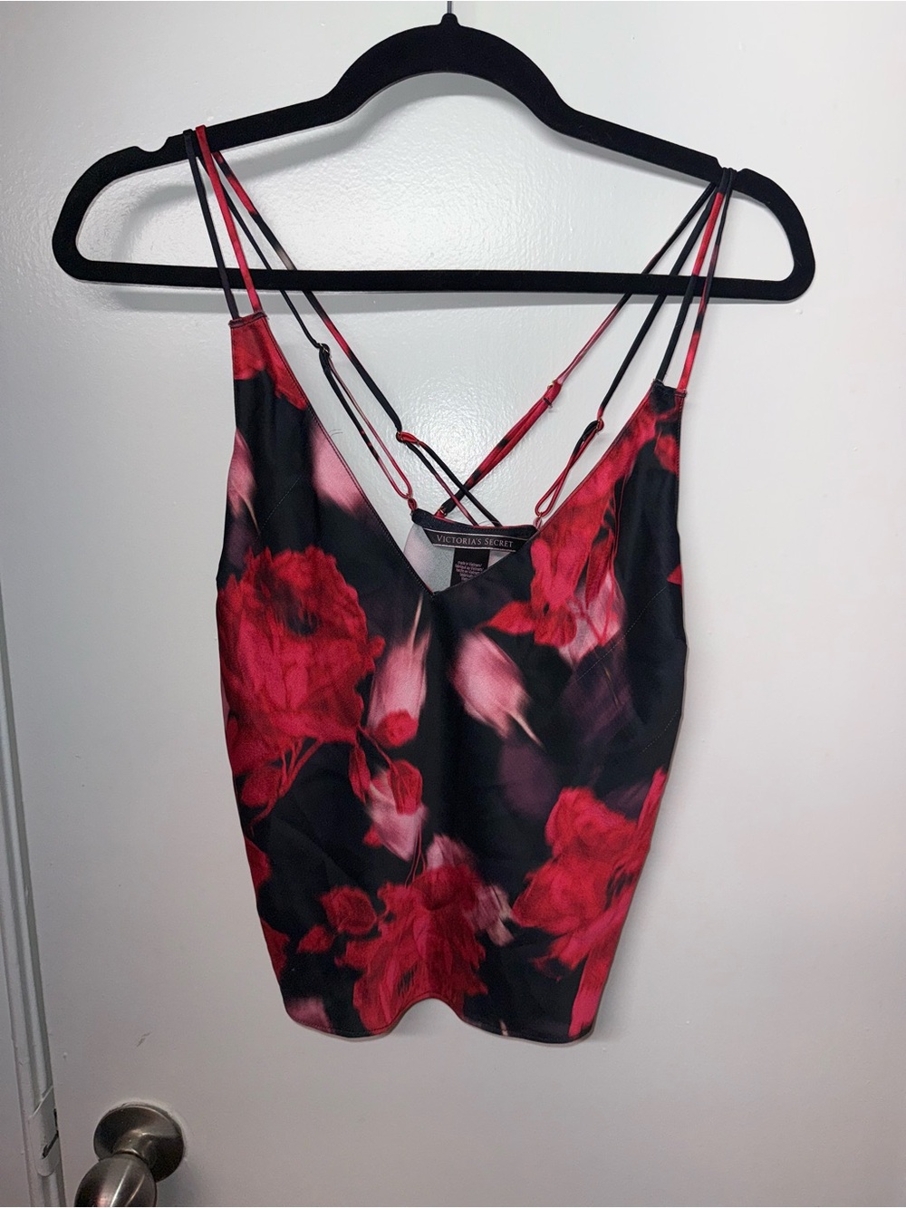 Victoria's Secret Black & Red Floral Satin Cami